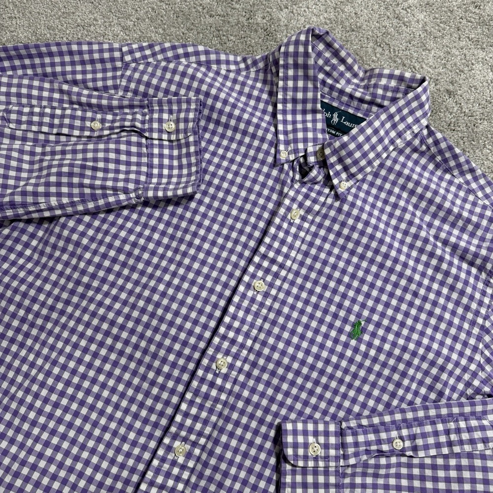 Ralph Lauren Shirt Mens XL Purple Plaid Check Long Sleeve Button Down Green Pony